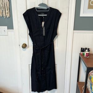 Black linen mid dress